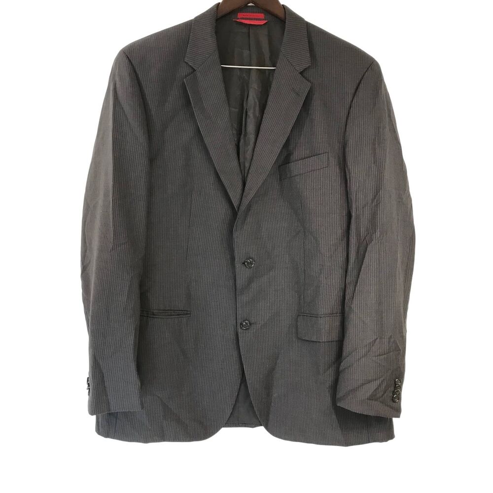 Alfani for Macy's Men's Stripe Gray Wool Woolmark 2 Button Blazer Jacket